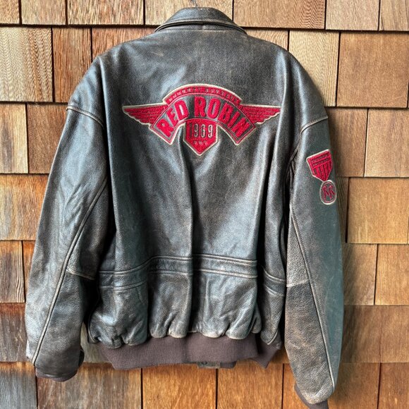 VTG Saxon Premium Leather Red Robin Burgers Aviator Jacket in Men's XXL - Picture 6 of 15